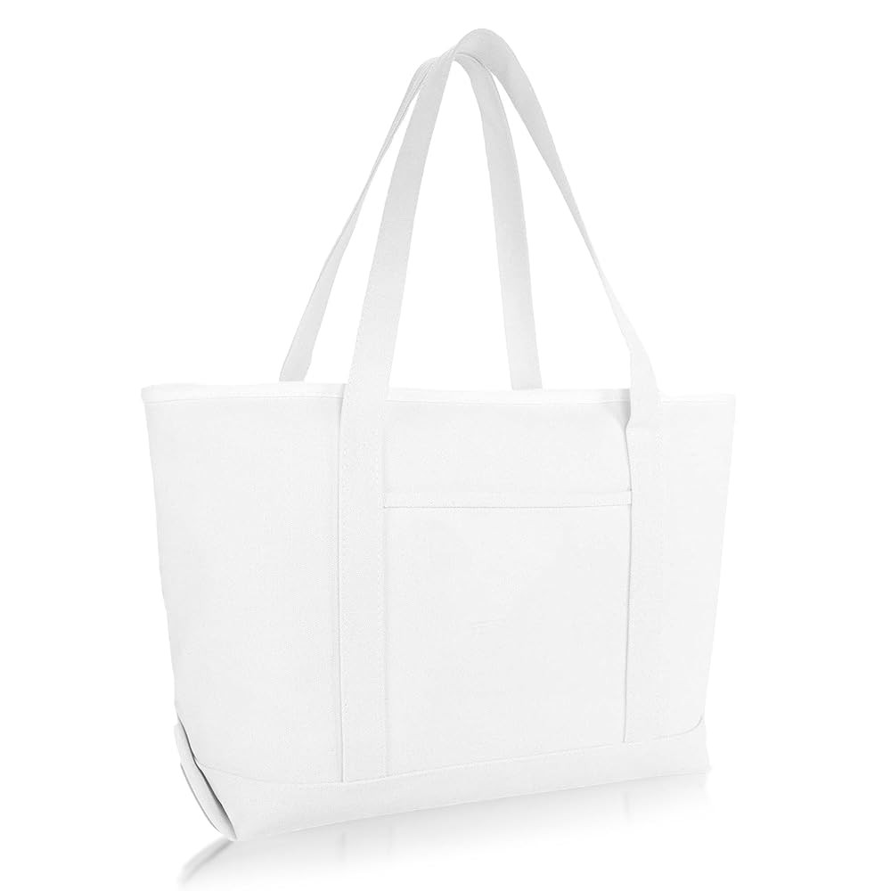 DALIX Daily Shoulder Tote Bag Premium Cotton in White | Amazon (US)