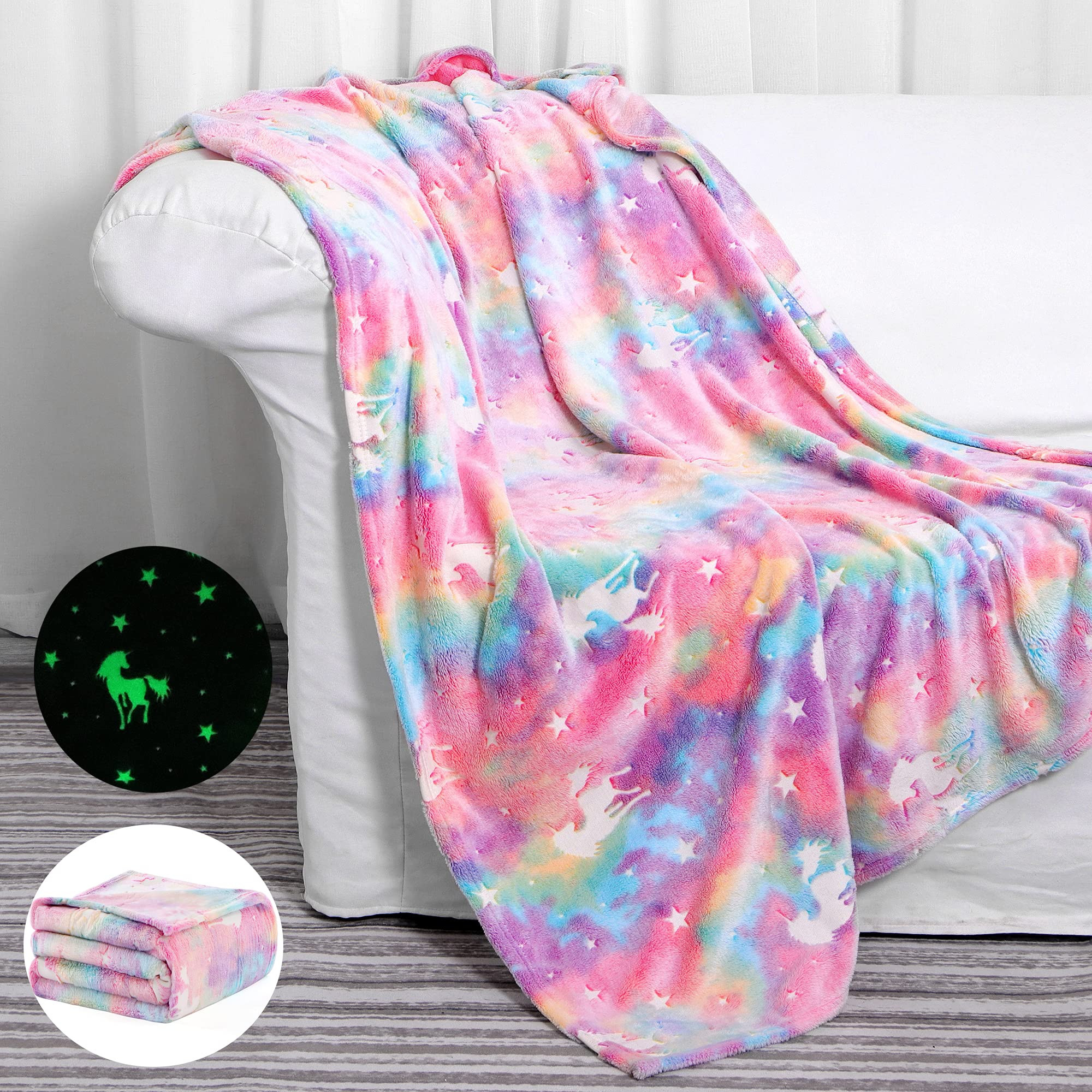 SALIMAH Glow in The Dark Blanket Unicorns Gifts for Girls, Toys for Girls Age 2 3 4 5 6 7 8 9 10 ... | Amazon (US)