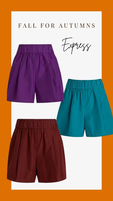 Royal purple, kingfisher, dark brown pull on high waist shorts from Exoress for Autumns

#LTKsalealert #LTKworkwear #LTKunder50