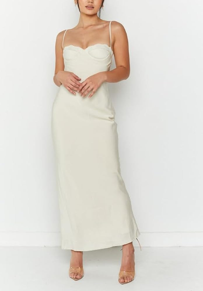 Juakoso Women Floral Lace Patchwork Maxi Dress Sleeveless V Neck Bodycon Long Dress Spaghetti Strap Backless Party Dress | Amazon (US)