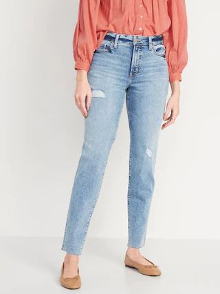 High-Waisted O.G. Straight Extra Stretch Ripped Cut-Off Jeans for Women | Old Navy (US)