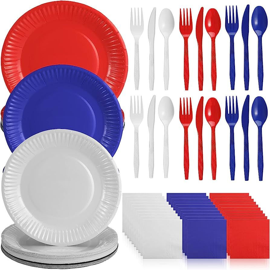 90 Pcs Patriotic Party Supplies American Flag Dinnerware Set Included Disposable Plates, Napkins ... | Amazon (US)