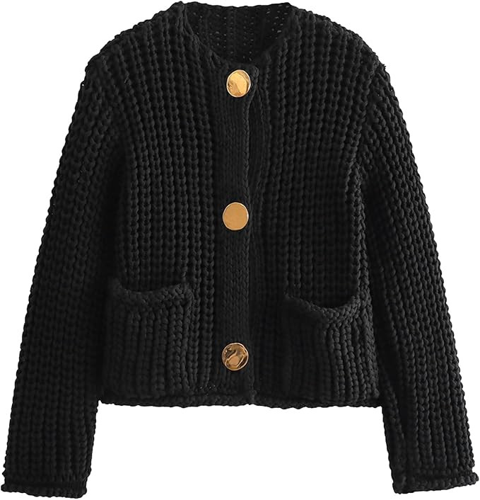 Arssm Womens Cropped Cardigan Sweaters Chunky Open Front Button Down Knit Sweater Long Sleeve Loo... | Amazon (US)