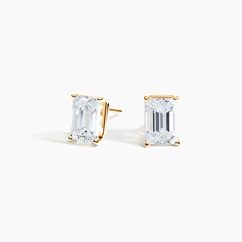 18K Yellow Gold Four-Prong Emerald Diamond Stud Earrings | Brilliant Earth