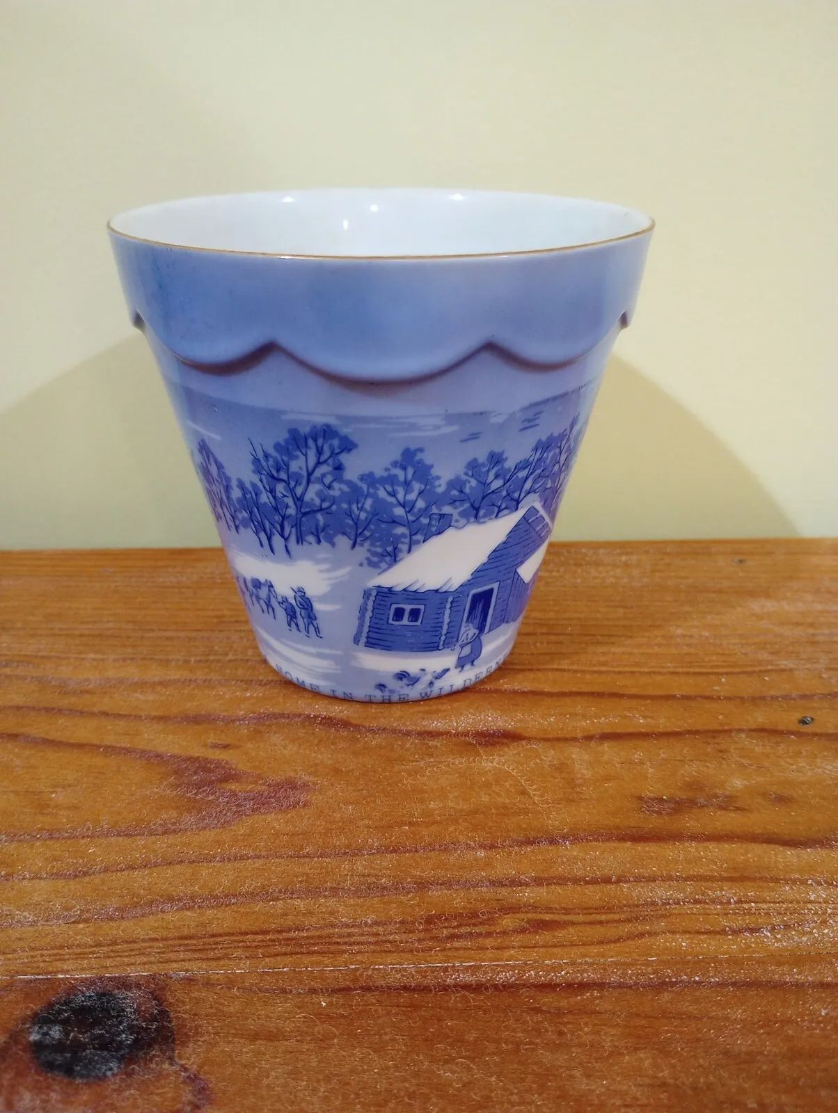 VTG  Currier & Ives Planter/ Pot Blue White The Wilderness & Homestead | eBay US