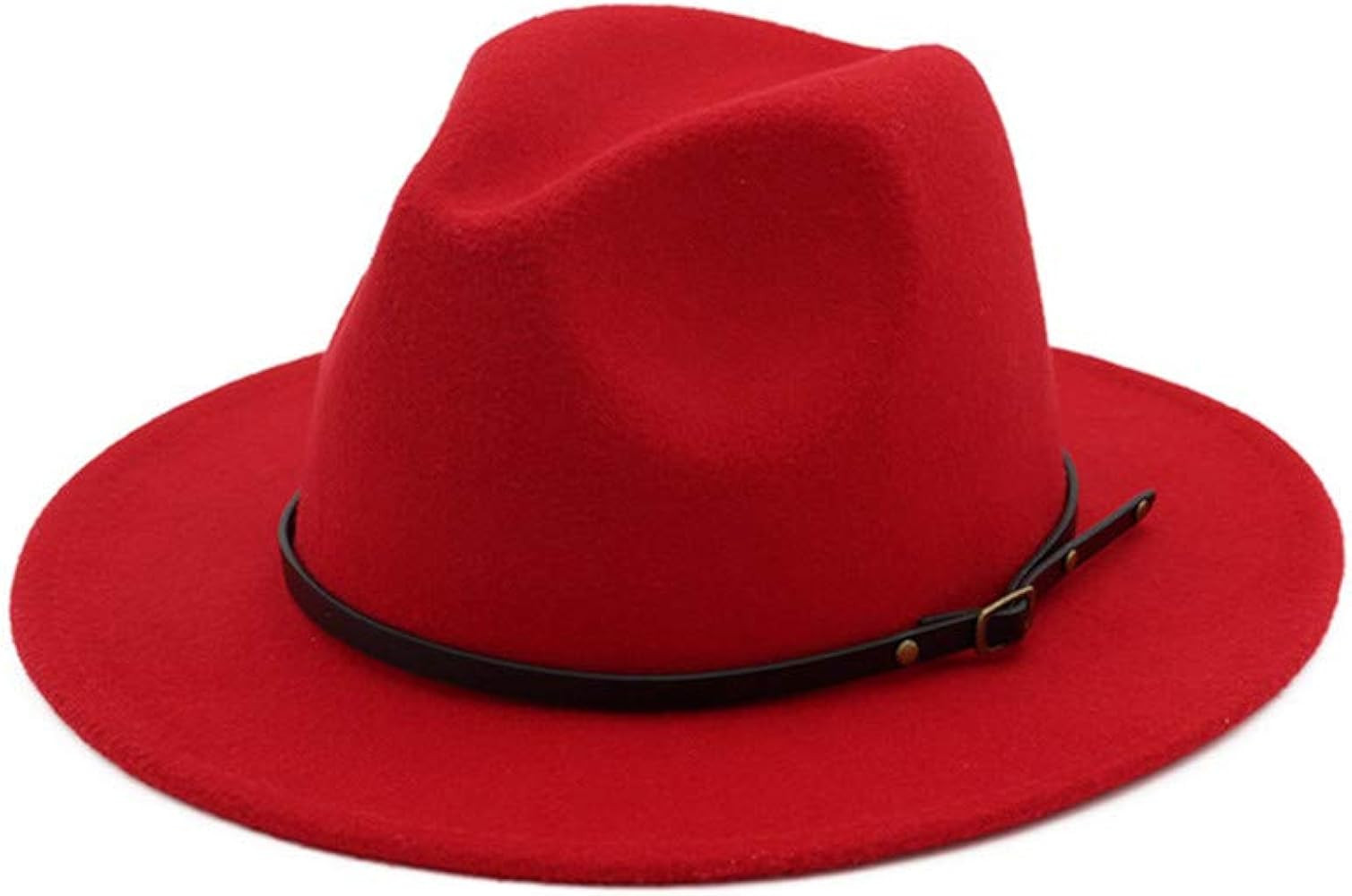 HUDANHUWEI Women's Classic Wide Brim Fedora Hat with Belt Buckle Felt Panama Hat | Amazon (US)