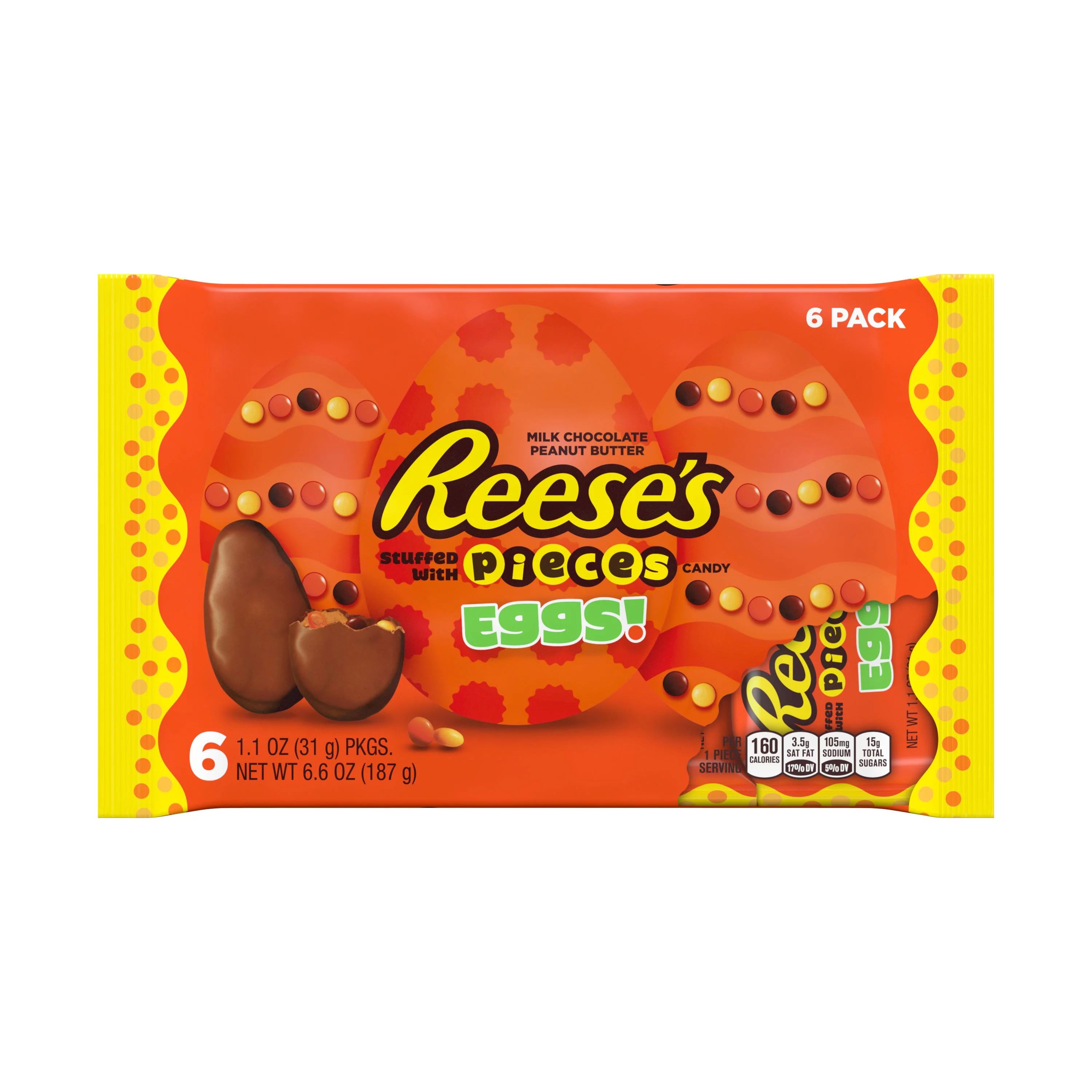 REESE'S, Stuffed with PIECES, Milk Chocolate and Peanut Butter Eggs Candy, Easter, 1.1 oz, Pack, ... | Walmart (US)