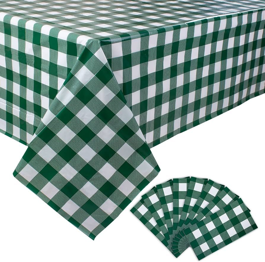Kesfey 8 Packs Green and White Checkered Tablecovers 54 x 108 Inches Disposable Party Picnic Tabl... | Amazon (US)
