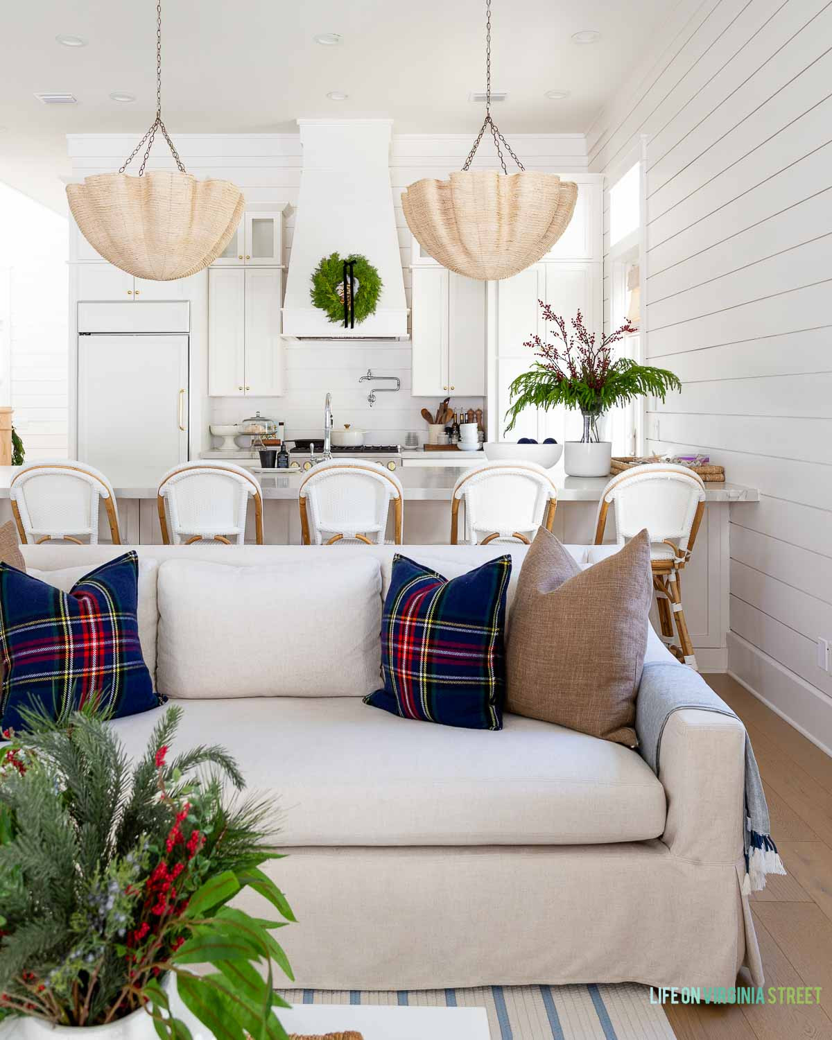 Ralph Lauren style Christas living room decor // throw pillow // plaid // wreath 

 #LTKHoliday #LTKSeasonal #LTKHome