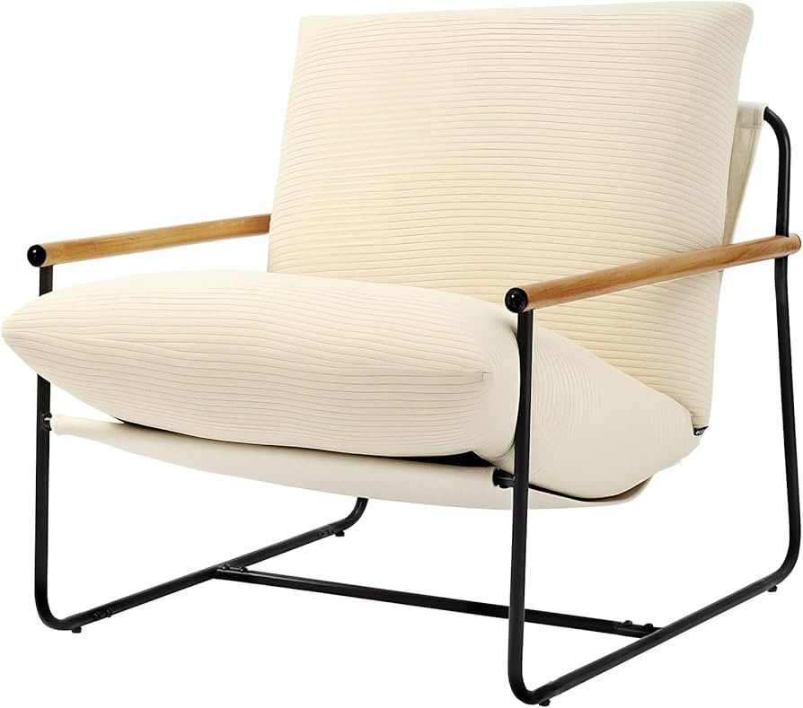 VEVOR Accent Chair, Metal Framed Chair with Wooden Armrests, Modern Cozy Upholstered Armchair, wi... | Amazon (US)