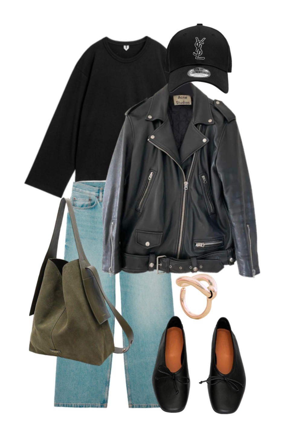 Oversized leather biker jacket outfit - casual outfit - wide leg jeans - suede bag 

#LTKeurope #LTKbag #LTKuk