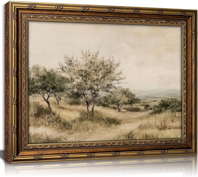 Vintage Gold Framed Olive Tree Landscape Wall Art - Retro Country Farmhouse Canvas Prints, Rustic... | Amazon (US)