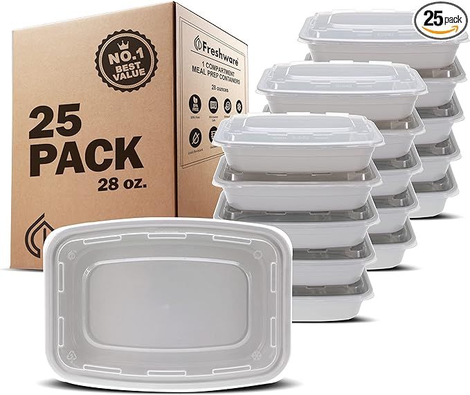 Freshware Meal Prep Containers [25 Pack] 1 Compartment Food Storage Containers with Lids, Bento B... | Amazon (US)