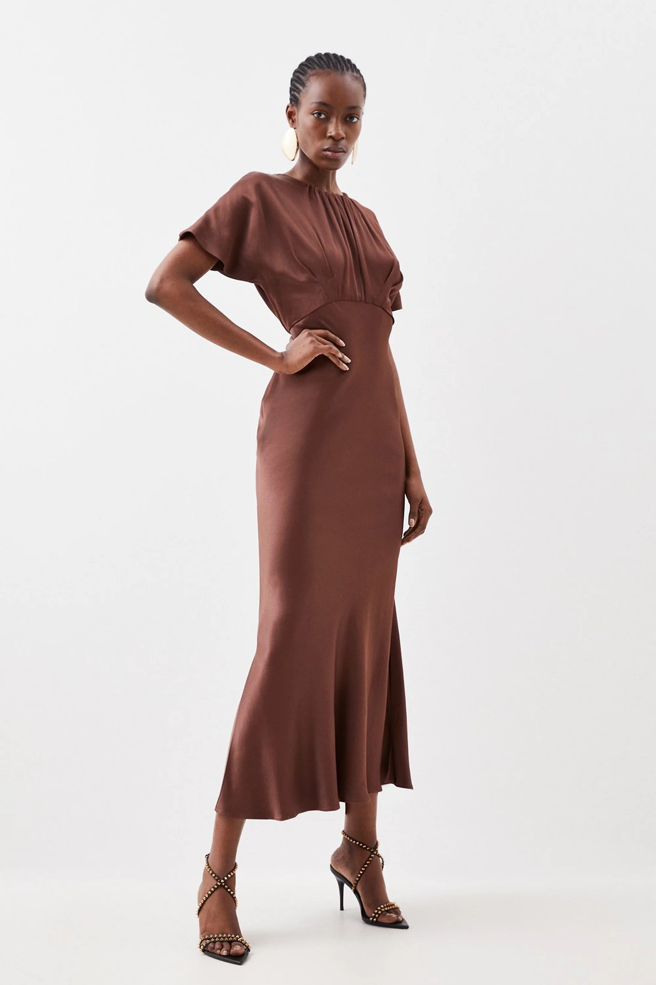 Satin Woven Crepe Maxi Dress | Karen Millen UK + IE + DE + NL