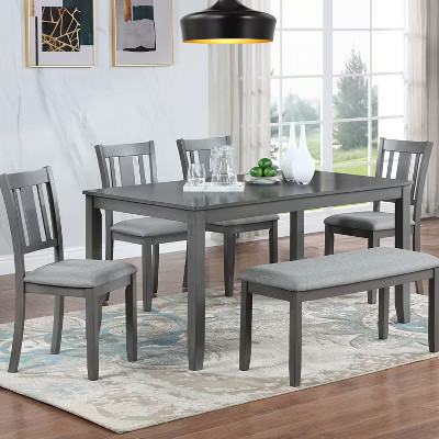 GDFStudio Nerra Modern 6 Piece Acacia Rubberwood Upholstered Dining Set, Gray | Target