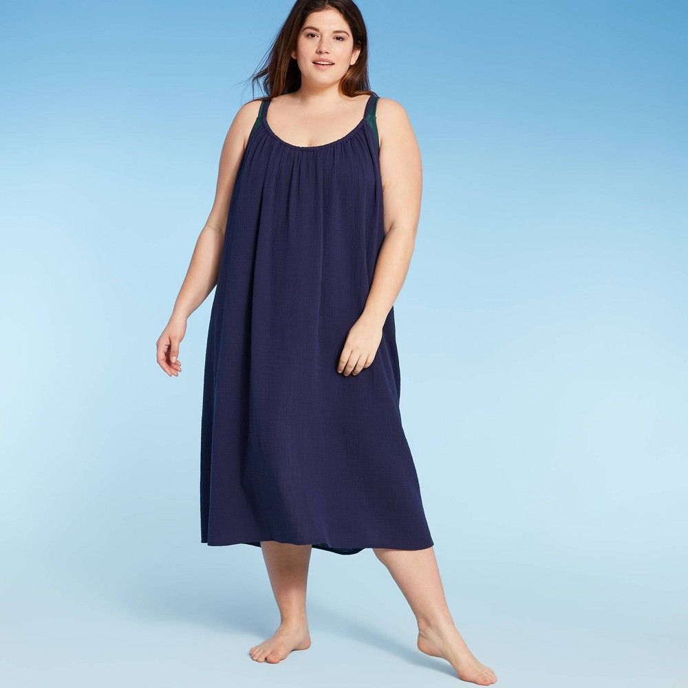 Women's Plus Size Midi Cover Up Dress - Kona Sol Navy 1X-2X, Blue | Target