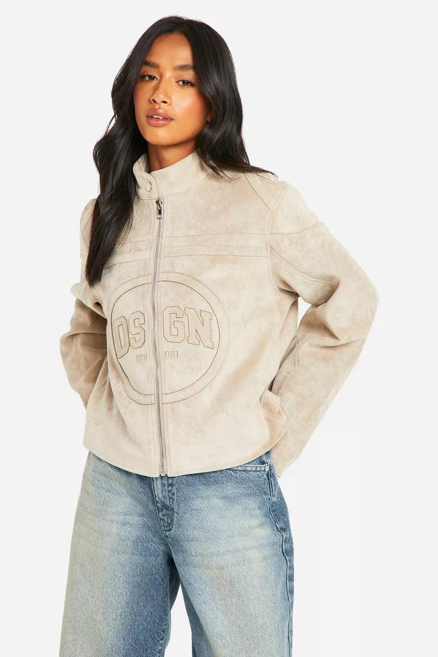 Petite Embossed Faux Suede Moto Jacket | Boohoo.com (UK & IE)
