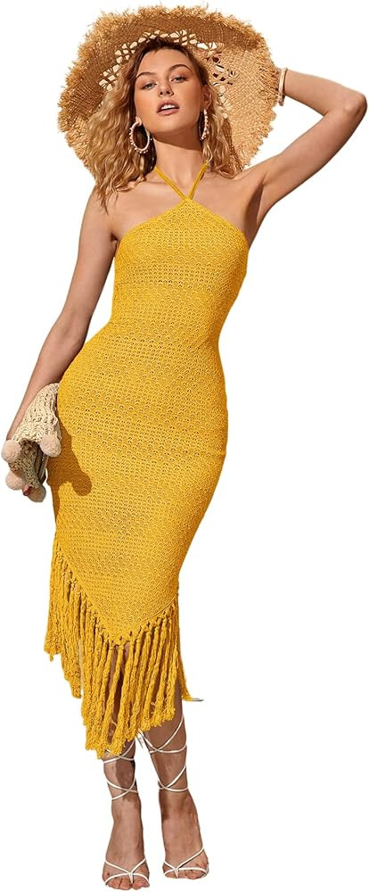 Floerns Women's Asymmetrical Fringe Hem Sleeveless Bodycon Party Long Dress | Amazon (US)