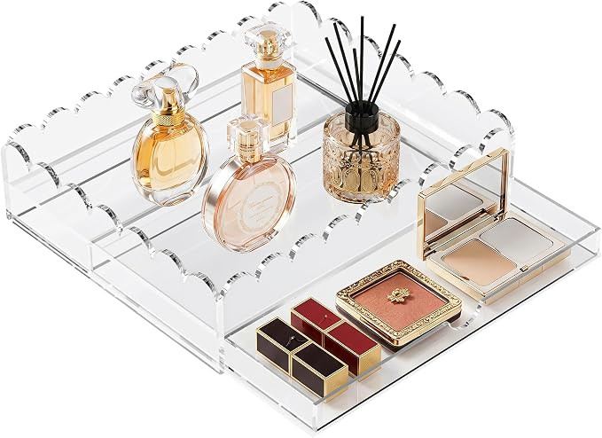 Scalloped Acrylic Tray, 10 x 12 Inch Acrylic Organizer Tray Insert 1” Height Drawer for Vanity ... | Amazon (US)