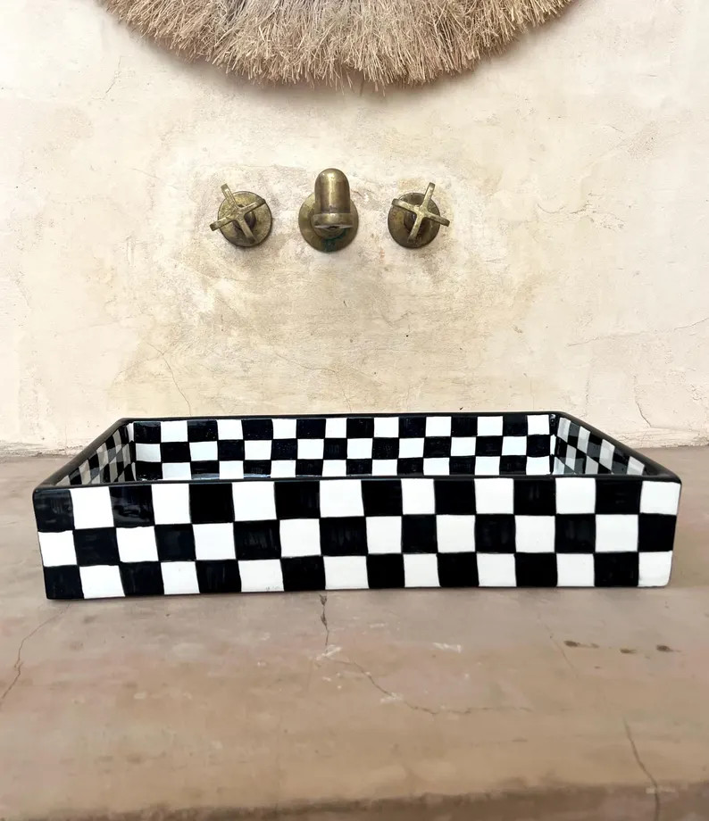 Moroccan Rectangular Washbasin Sink, Handmade, Checkered Black Design, Bathroom & Kitchen Decorat... | Etsy (US)