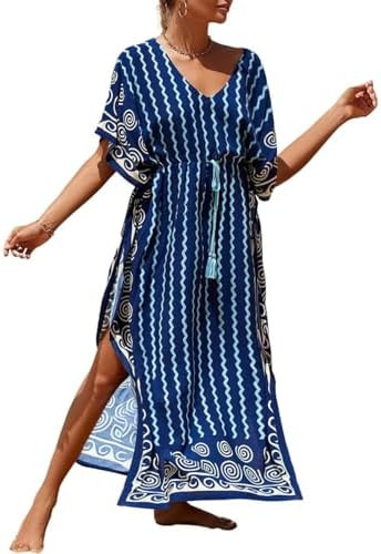 Bsubseach Kaftan Dresses for Women Plus Size Swimsuit Cover Up Long Caftan Dress with Waist Draws... | Amazon (US)