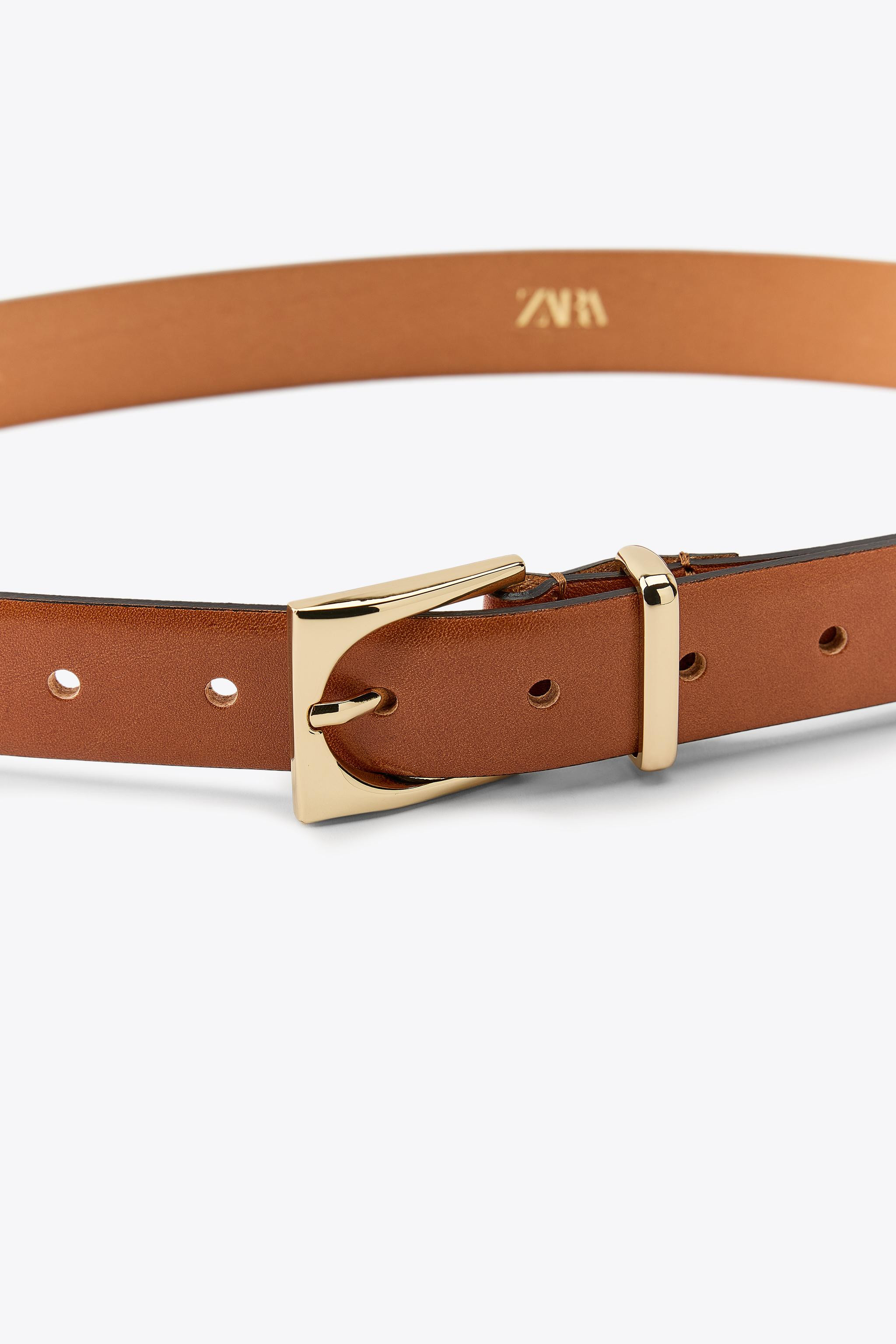 LEATHER BELT WITH GEOMETRIC BUCKLE | Zara US