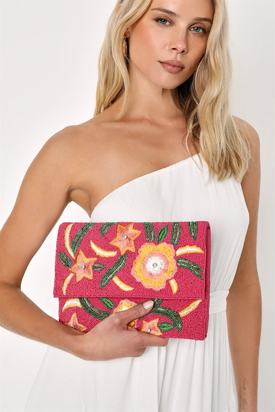 Tropi-Call You Later Pink Floral Beaded Clutch | Lulus (US)