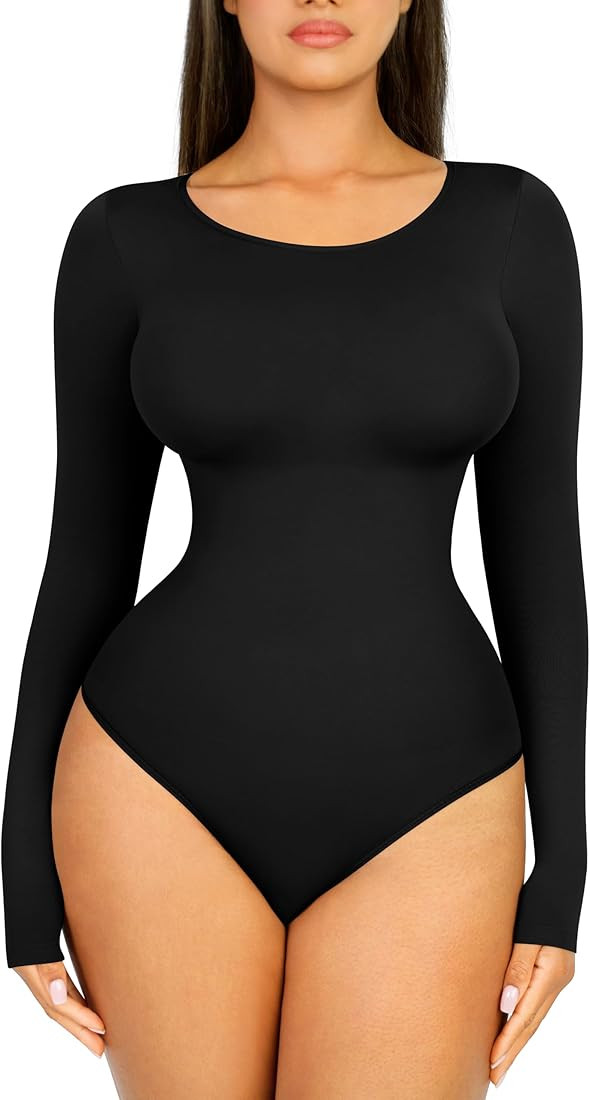 Seamless Long Sleeve Thong Bodysuit for Women White Tummy Control Shapewear Top Shirts Body Shape... | Amazon (CA)