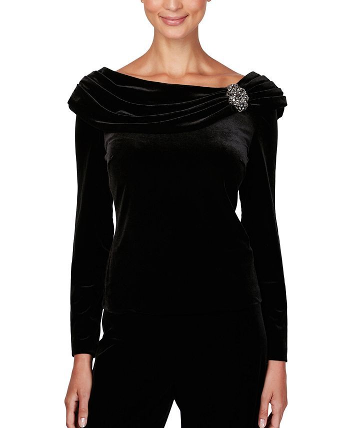 Alex Evenings Women's Velvet Embellished Ruched-Collar Top & Reviews - Tops - Women - Macy's | Macys (US)