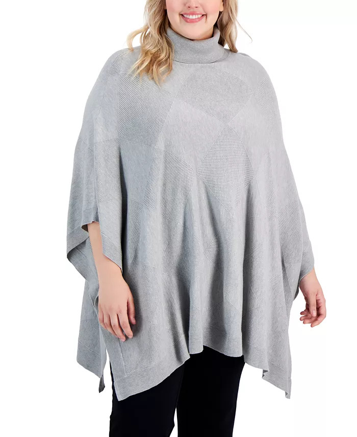 Alfani Plus Size Diamond-Stitch Turtleneck Poncho, Created for Macy's & Reviews - Sweaters - Plus... | Macys (US)