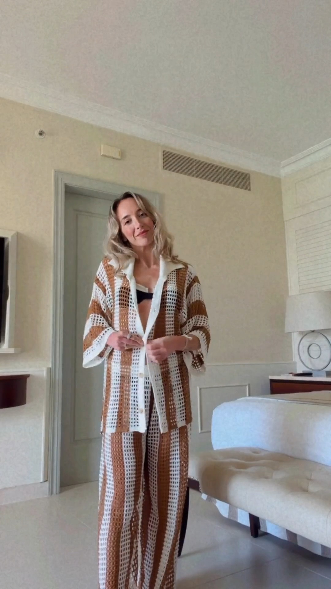 Look effortlessly chic at the beach for under $60! ☀️🏝️🩴

This adorable striped crochet matching set can also be worn out as real clothing (not just as a coverup) to brunch, for example!  

Just throw on some little black booty shorts and matching bralette or tank top underneath! 

OR pair the crochet cardigan with jeans for a casual spring look!!


SIZING
• crochet set: TTS
     👉🏻 I sized up to M for a baggier fit (but a Small would have still been loose fitting!)

• Bikini: TTS
     👉🏻 I’m wearing size SMALL 

💁🏼‍♀️ my measurements: 
5’4”, 120lbs, 32B, 26 jeans

.
.
.
vacation outfits beach | womens spring outfits | crochet beach coverups | spring matching sets | resort wear | affordable fashion finds | women’s spring fashion | designer look for less beachwear | summer beach outfits | swimwear 2026 | high waist bikini | women’s loungewear set | women’s crochet pants & cardigan set | women’s beach coverup | summer fashion 2026  | vacation outfits beach | women’s neutral matching sets |  ladies loungewear set | women’s sandals | brown summer outfit | mother’s day gift ideas | affordable fashion finds | amazon fashion | crochet outfits

#LTKSwim #LTKSeasonal #LTKootd