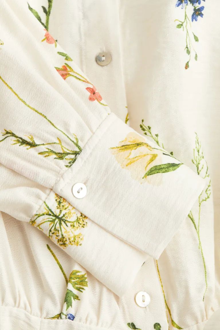 Tie-belt Shirt Dress - Cream/floral - Ladies | H&M US | H&M (US + CA)