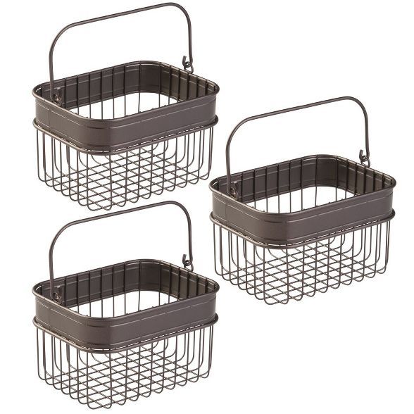 mDesign Bathroom Storage Basket Bin with Handle, Small, 3 Pack - Bronze | Target
