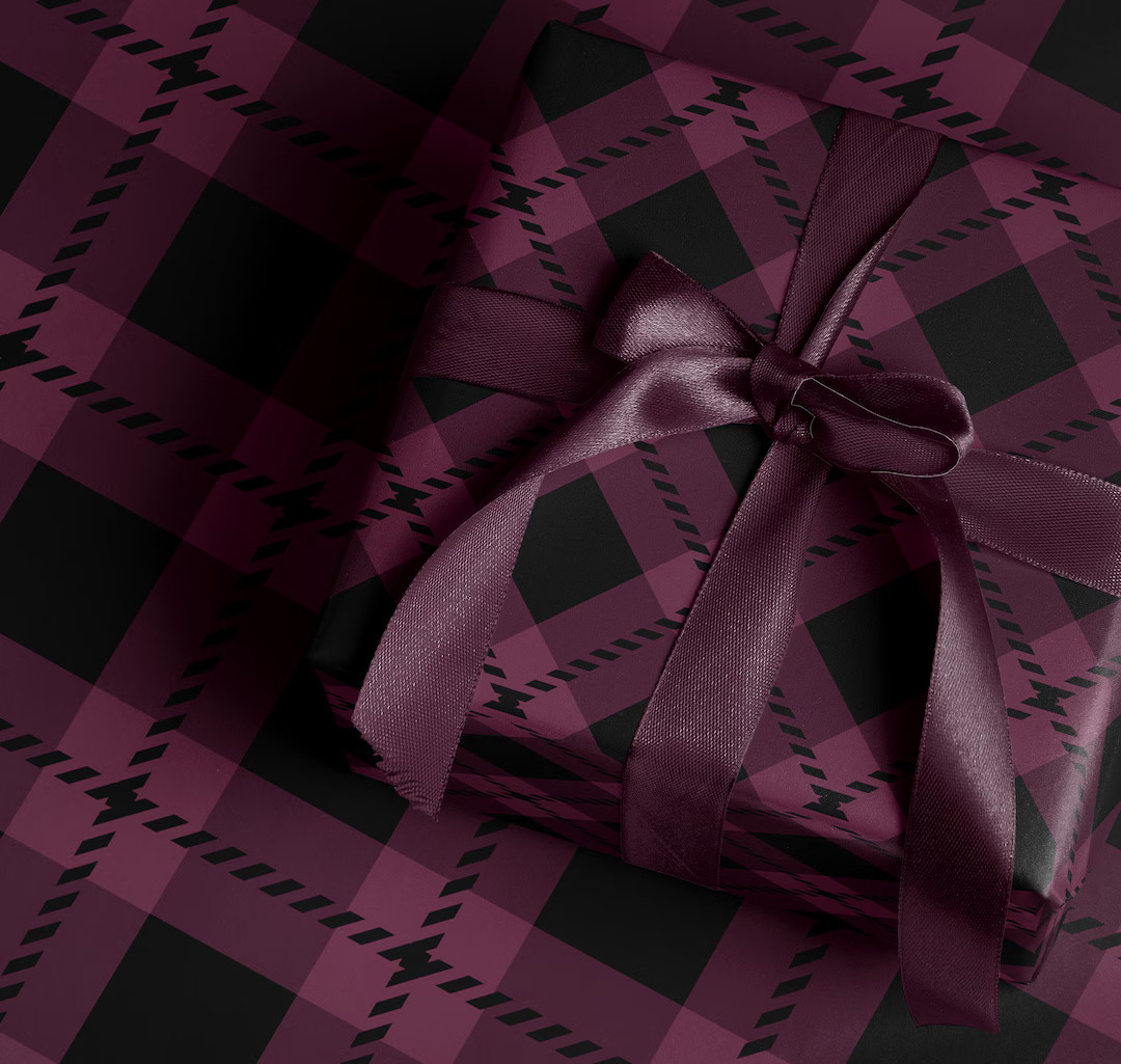 Luxury Burgundy Plaid Wrapping Paper Roll Black Tartan Christmas Gift Wrap Sheets Festive Holiday... | Etsy (US)