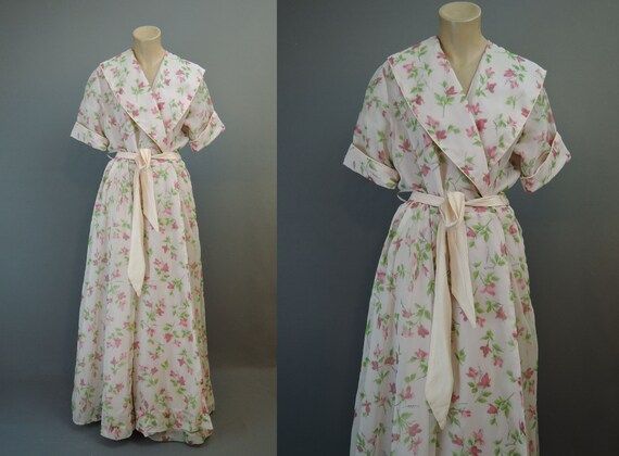 Vintage 1950s Pink Dressing Gown Floral Robe, fits 38 inch bust | Etsy (US)