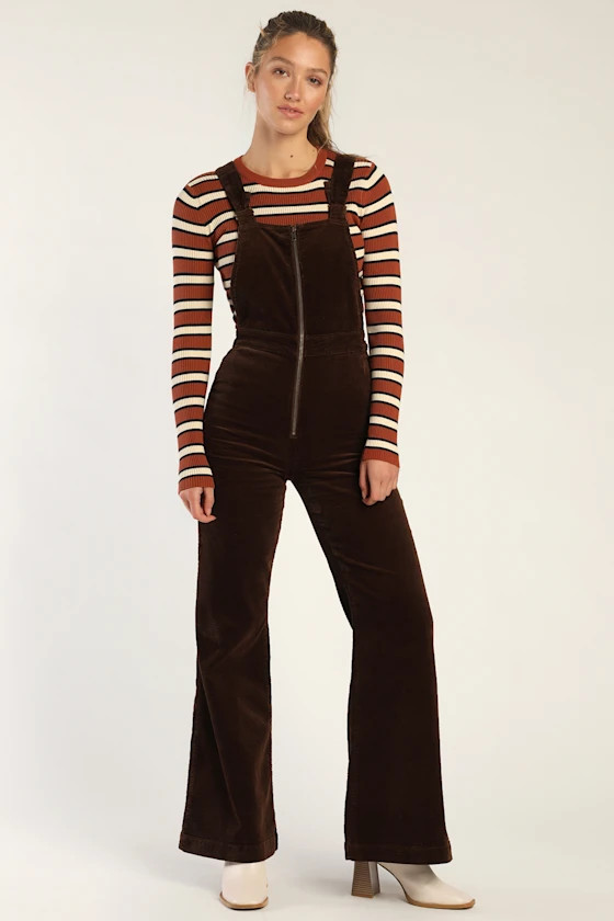 Eastcoast Flare Brown Corduroy Overalls | Lulus