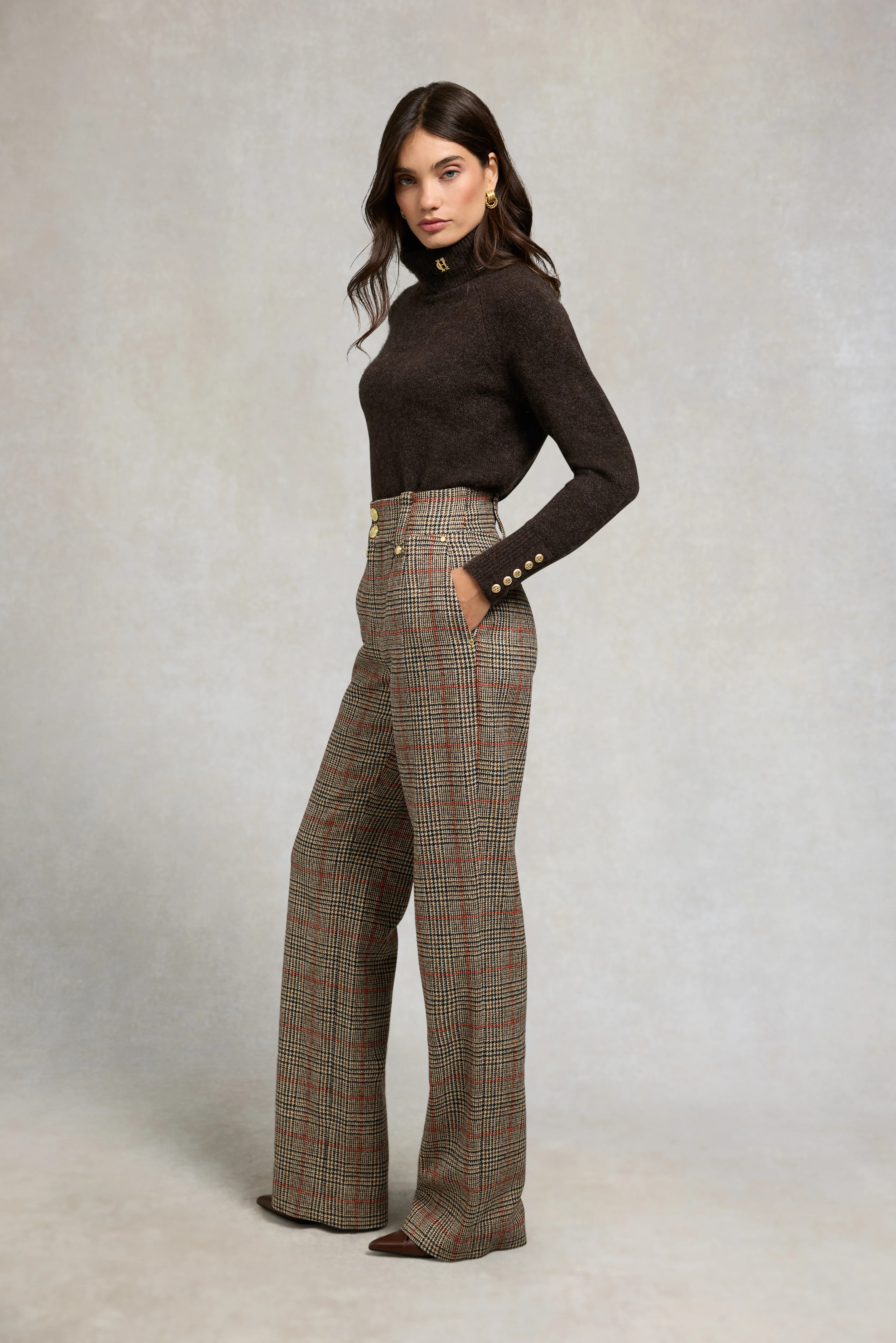High Waisted Straight Trouser (Orange Windsor) | Holland Cooper