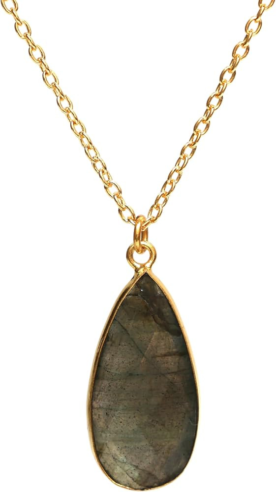 Gempires Natural Gemstone Teardrop Pendant Necklace for Women | 14K Gold Plated Chain Jewelry | H... | Amazon (US)