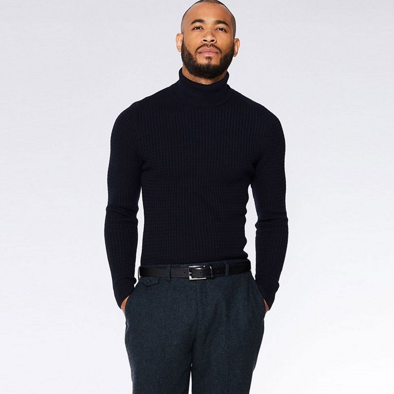 QUIZMAN - Navy Cable Knit Roll Neck Slim Fit Jumper | Debenhams UK