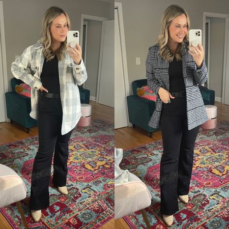 Both of these jackets are 60% off today! My flare jeans and black bodysuit are also on sale!

#LTKstyletip #LTKsalealert #LTKunder50