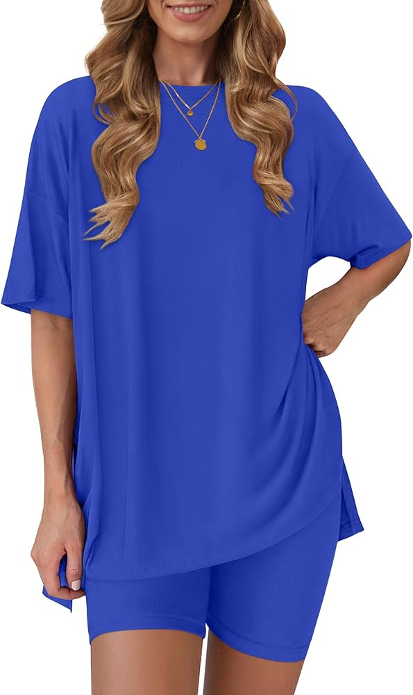 RUBZOOF Women's 2 Piece Lounge Sets 2026 Casual Summer Airport Travel Outfits Oversized Shirts Bi... | Amazon (US)
