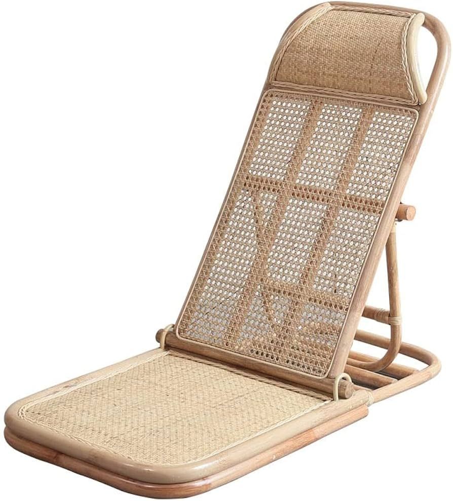 Recliner Rattan Mat with Wooden Border Sun Loungers, Patio Lounge Chairs, Adjustable Backrest, fo... | Amazon (US)