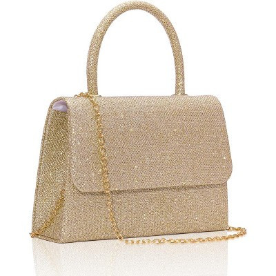 Glitter Top Handle Evening Clutch Purse with/Chain for Party Prom Wedding Cocktail Club Champagne 7.9" x 2.2" x 5.3" | Target