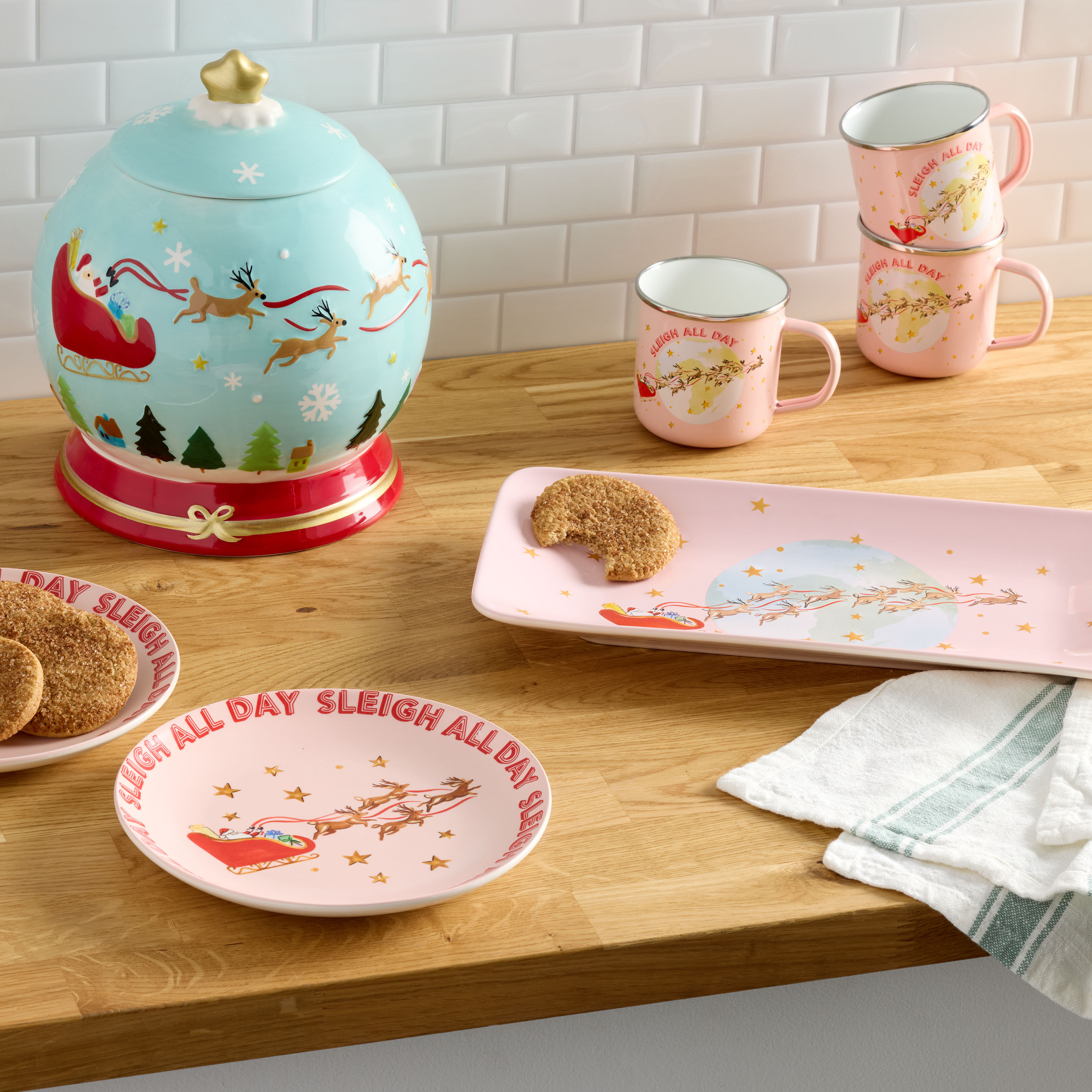 Pink and Red Santa Sleigh All Day Dishware Collection | World Market
