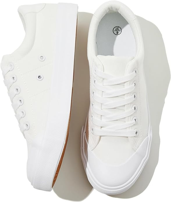 HYPOCRUTE Women's Canvas Shoes Low Top Canvas Sneakers Lace up White Tennis Shoes Casual Walking ... | Amazon (US)