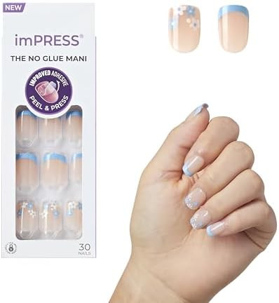 KISS imPRESS No Glue Mani Press On Nails, French, 'Snooze', Blue, Short Size, Squoval Shape, Incl... | Amazon (US)
