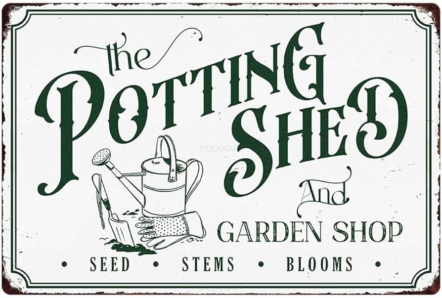 Potting Shed Garden Tin Sign Vintage Metal Signs Retro Garden Decorations Green Plant Floral Prin... | Amazon (US)