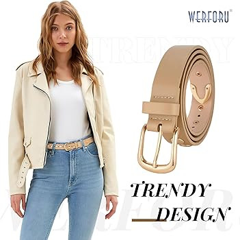 WERFORU Cintur\u00f3n de cuero de moda para mujer, cintur\u00f3n de cuero con tachuelas, cinturon... | Amazon (US)