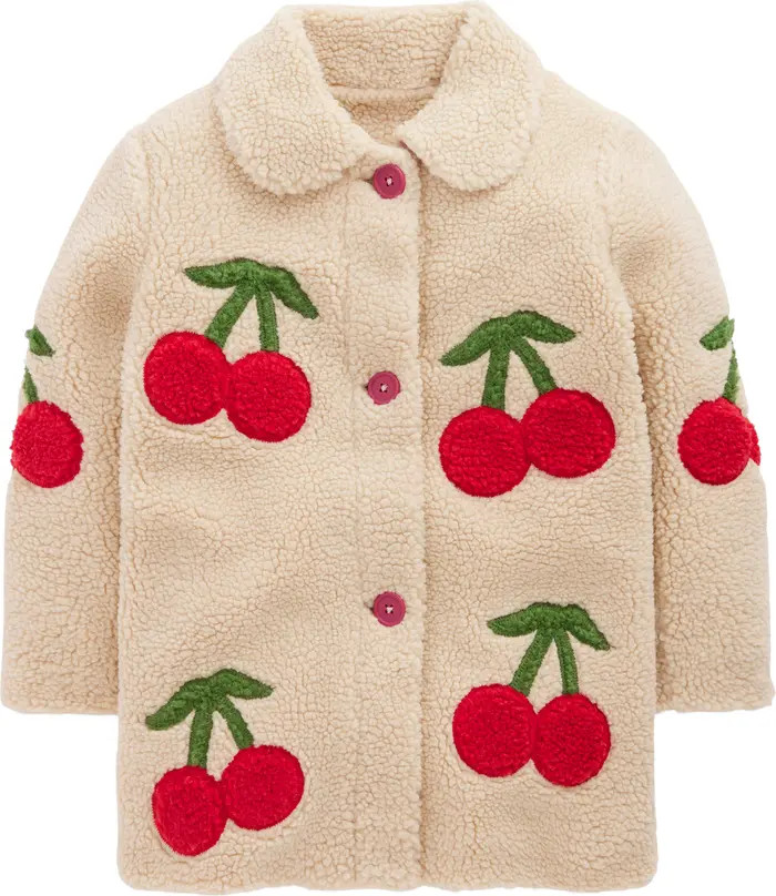 Kids' Cherry Appliqué Fleece Button-Up Coat | Nordstrom