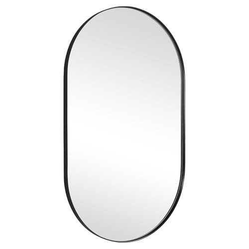 ANDY STAR Black Oval Mirror, 20x33’’ Oval Black Mirror Stainless Steel Metal Pill Mirror for Bathroom, Entryway, Living Room, Contemporary 1" Deep Set Design Wall Mount Hang Vertical or Horizontal | Amazon (CA)